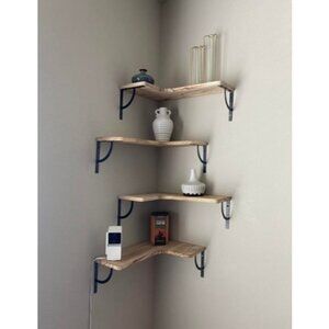 Corner Floating Shelves Wall Mounted Set of 4, Wood Display Storage Shelf